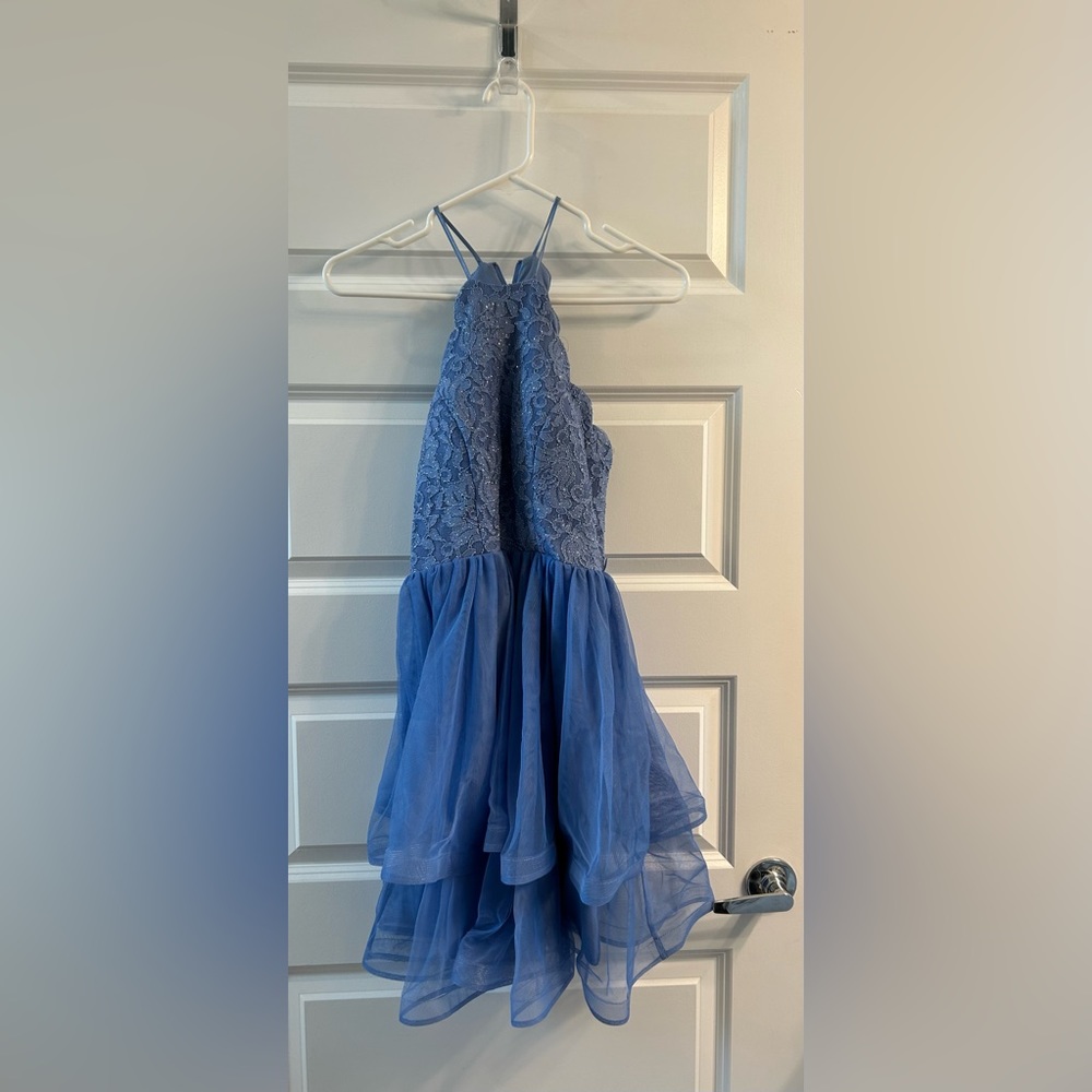 Periwinkle Sequin hearts homecoming dress